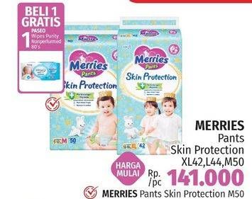 Promo Harga Merries Pants Skin Protection L44, M50, XL42 42 pcs - LotteMart