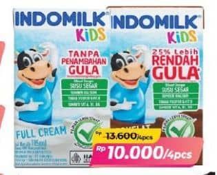 Promo Harga Indomilk Susu UHT Kids Cokelat, Stroberi, Full Cream, Less Sugar Cokelat, Banana, Less Sugar per 6 tpk 115 ml - Alfamart