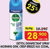 Promo Harga DETTOL Disinfectant Spray Spray Morning Dew, Crips Breeze 225 ml - Superindo