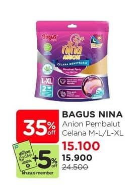 Promo Harga Bagus Nina Anion Celana Menstruasi M-L, L-XL 2 pcs - Watsons