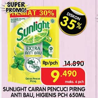 Promo Harga Sunlight Pencuci Piring Anti Bau With Daun Mint, Higienis Plus With Habbatussauda 650 ml - Superindo