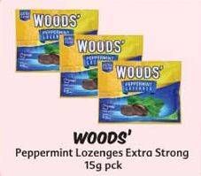 Promo Harga WOODS Peppermint Lozenges Extra Strong per 2 pouch 15 gr - Indomaret