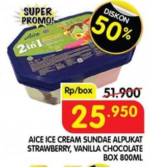 Promo Harga Aice Sundae Alpukat Strawberry, Vanilla Chocolate 800 ml - Superindo