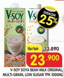 Promo Harga V-soy Soya Bean Milk Original, Multi Grain, Low Sugar 1000 ml - Superindo