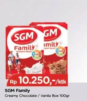 Promo Harga SGM Family Yummi Nutri Creamy Chocolate, Vanilla 100 gr - TIP TOP