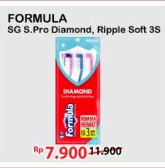 Promo Harga FORMULA Sikat Gigi Silver Pro Diamond Medium, Silver Pro Ripple Soft 3 pcs - Alfamart