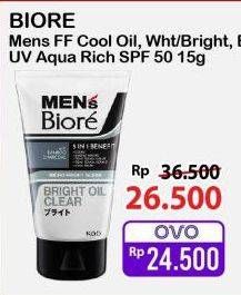 Promo Harga Biore Mens Facial Foam Bright Oil Clear, Double Scrub Cool Oil Clear, White Energy 100 ml - Alfamart
