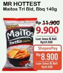 Promo Harga MR HOTTEST Maitos Tortilla Chips Sambal Balado, Jagung BBQ 140 gr - Alfamart
