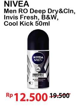 Promo Harga NIVEA MEN Deo Roll On Black White Invisible Fresh, Black White Invisible Original, Cool Kick, Dry Impact 50 ml - Alfamart