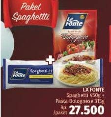 Promo Harga LA FONTE Spaghetti 450g + Saus Pasta Bolognese 315g  - LotteMart