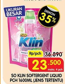 Promo Harga SO KLIN Liquid Detergent + Softergent Pink 1600 ml - Superindo