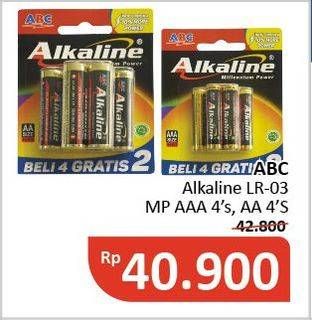 Promo Harga ABC Battery Alkaline LR-03, AAA, AA 4 pcs - Alfamidi