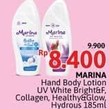 Promo Harga Marina Hand Body Lotion UV Bright Fresh, UV White Collagen Asta, UV White Healthy Glow, UV White Hydro Cool 185 ml - Alfamidi