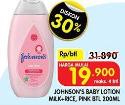 Promo Harga Johnsons Baby Lotion Milk + Rice, Reguler Pink 200 ml - Superindo