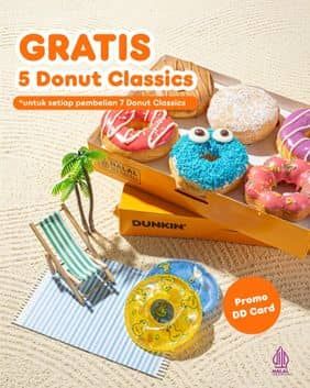 Promo Harga Gratis 5 Donut Classics  - Dunkin Donuts