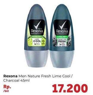 Promo Harga REXONA Men Deo Roll On Natural Fresh Lime Cool, Charcoal Fresh 45 ml - Carrefour