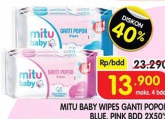 Promo Harga MITU Baby Wipes Ganti Popok Blue Charming Lily, Pink Sweet Rose 50 pcs - Superindo