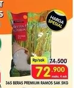 Promo Harga 365 Beras Setra Ramos Premium 5000 gr - Superindo
