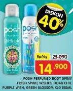 Promo Harga POSH Perfumed Body Spray Fresh Spirit, Wishes, Hijab Chic Purple Wish, Green Blossom Klg 150ml  - Superindo
