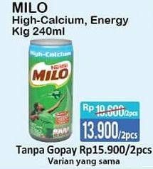 Promo Harga MILO Susu UHT Hi Calcium, Energy per 2 kaleng 240 ml - Alfamart