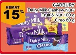 Promo Harga Cadbury Dairy Milk Cashew Nut/Fruit Nut/Oreo  - Giant