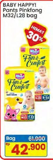 Promo Harga Baby Happy Baby Diapers Pants Fun & Comfort M32, L28 28 pcs - Indomaret