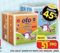 Promo Harga OTO Adult Diapers Pants L8, M8 8 pcs - Superindo