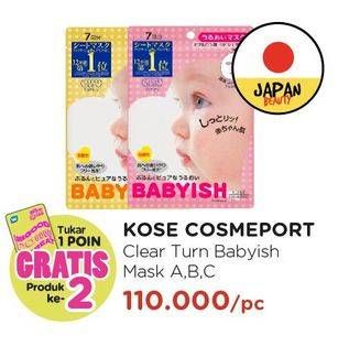 Promo Harga KOSE Cosmeport Babyish Clear Turn Face Mask A, B, C per 7 pcs 27 ml - Watsons