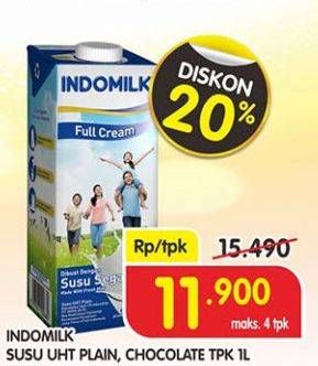 Promo Harga Indomilk Susu UHT Full Cream Plain, Cokelat 1000 ml - Superindo
