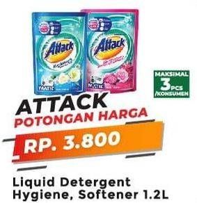 Promo Harga ATTACK Detergent Liquid Hygiene + Protect, Plus Softener 1200 ml - Yogya