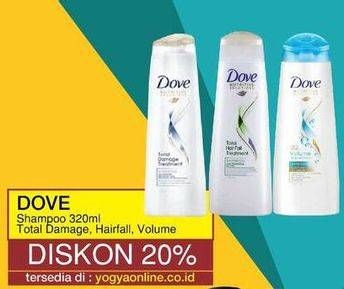 Promo Harga DOVE Shampoo Total Damage Treatment, Total Hair Fall Treatment, Volume Nourishment 320 ml - Yogya