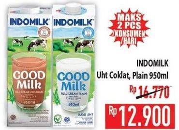 Promo Harga Indomilk Susu UHT Cokelat, Full Cream Plain 950 ml - Hypermart