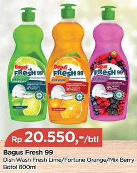 Promo Harga Bagus Fresh99 Premium Anti Bacterial Dish Washing Liquid Fortune Orange, Fresh Lime, Mix Berry 600 ml - TIP TOP