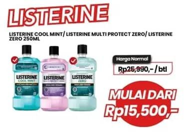 Promo Harga Listerine Mouthwash Antiseptic Cool Mint, Zero 250 ml - Carrefour