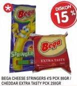 Promo Harga BEGA Cheese Stick Stringers 80gr / Cheddar 250gr  - Superindo