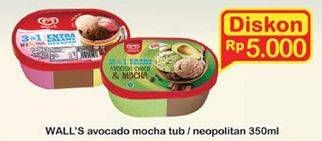 Promo Harga WALLS Ice Cream Avocado Choco Mocha, Neopolitana 350 ml - Indomaret