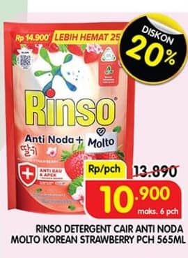 Promo Harga Rinso Liquid Detergent + Molto Korean Strawberry 565 ml - Superindo