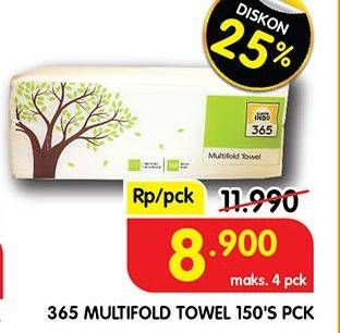 Promo Harga 365 Multifold Towel 150 sheet - Superindo