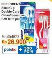 Promo Harga Pepsodent Sikat Gigi Double Care Clean Medium, Sensitive Soft 3 pcs - Indomaret