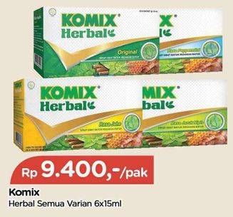 Promo Harga Komix Herbal Obat Batuk All Variants per 6 sachet 15 ml - TIP TOP