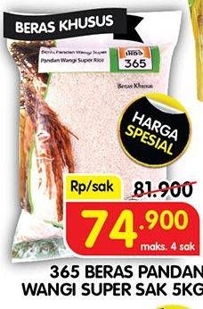 Promo Harga 365 Beras Pandan Wangi Super 5000 gr - Superindo