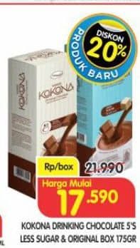 Promo Harga Kokona Drinking Chocolate Less Sugar per 5 pcs 35 gr - Superindo