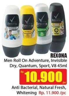 Promo Harga REXONA Men Deo Roll On Adventure, Invisible Dry, Quantum, Sport Defence, V8 45 ml - Hari Hari