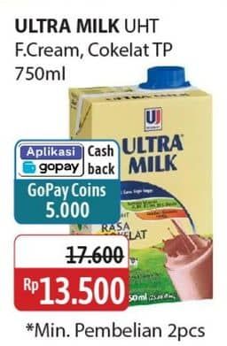 Promo Harga Ultra Milk Susu UHT Coklat, Full Cream 750 ml - Alfamidi