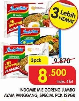 Promo Harga INDOMIE Mi Goreng Jumbo Ayam Panggang, Spesial per 3 pcs 129 gr - Superindo