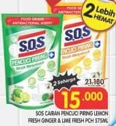 Promo Harga SOS Cairan Pencuci Piring LemonGinger & LimeFresh Pch 575ml Lime Fresh 575 ml - Superindo