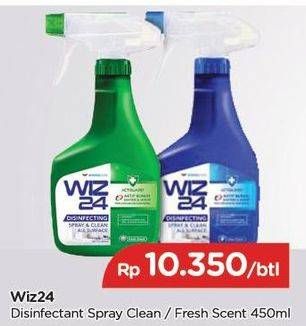 Promo Harga WIZ 24 Disinfecting Spray and Clean All Surface Clean, Fresh Scent 450 ml - TIP TOP