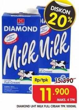 Promo Harga DIAMOND Milk UHT Full Cream 1 ltr - Superindo