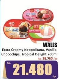 Promo Harga Walls Ice Cream Neopolitana, Chocolate Vanilla With Chocolate Chip, Tropical Delight 700 ml - Hari Hari