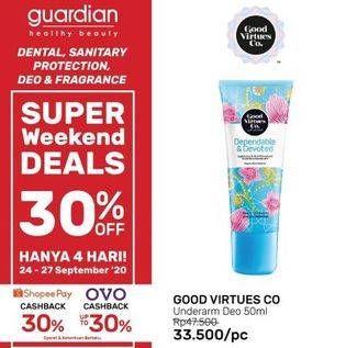 Promo Harga GOOD VIRTUES CO Lightening & Anti-Perspirant Underarm Deodorant 50 ml - Guardian